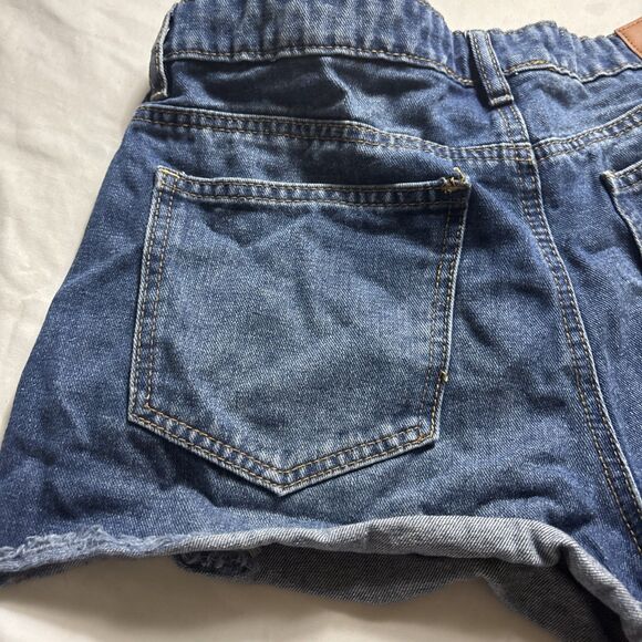 PROJECT REBEL DENIM Raw Hem Checkered Medium Wash High Rise Cut Off Shorts BL - Picture 10 of 15